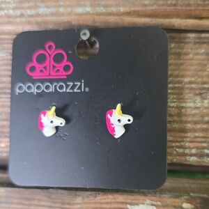 Paparazzi Kids Unicorn Earrings - Pink, White, and Yellow, NEW